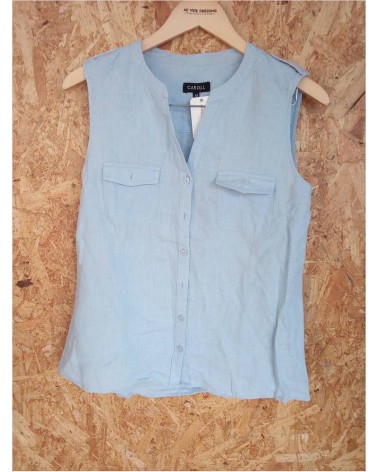 DEBARDEUR CHEMISE BLEU CIEL COL V